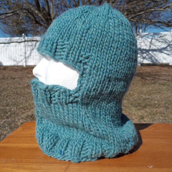 Men's Balaclava Knight Helmet Hat Beanie Neck Gaiter Hoodie Wool Sea Green M - Picture 2 of 13